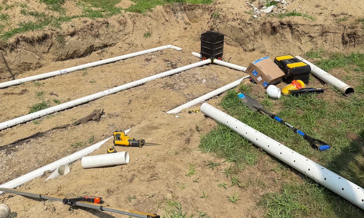 Drainage pipework laid in an open trench by Magee's Excavation before backfilling