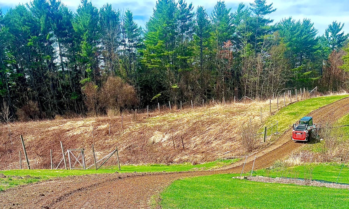 Cleared hillside with a freshly graded track cut by Magee's Excavation at a Vermont property